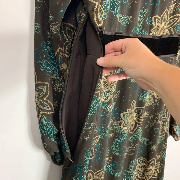 Ann Taylor Loft Dress Floral Side Zip Lined Long Sleeve Brown Sz 6 Bohofairy Y2K - Picture 9 of 15
